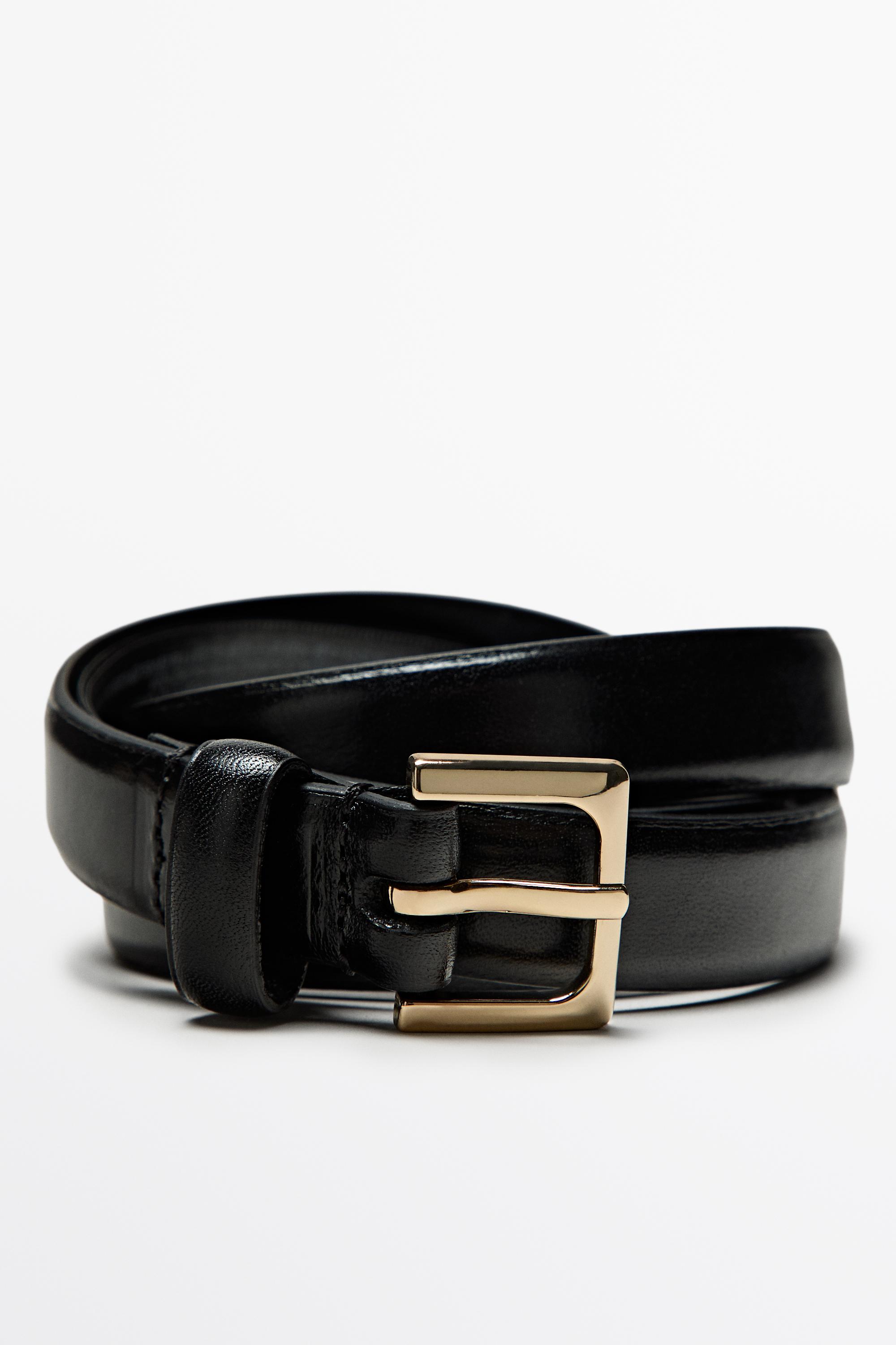 Nappa leather belt with square buckle